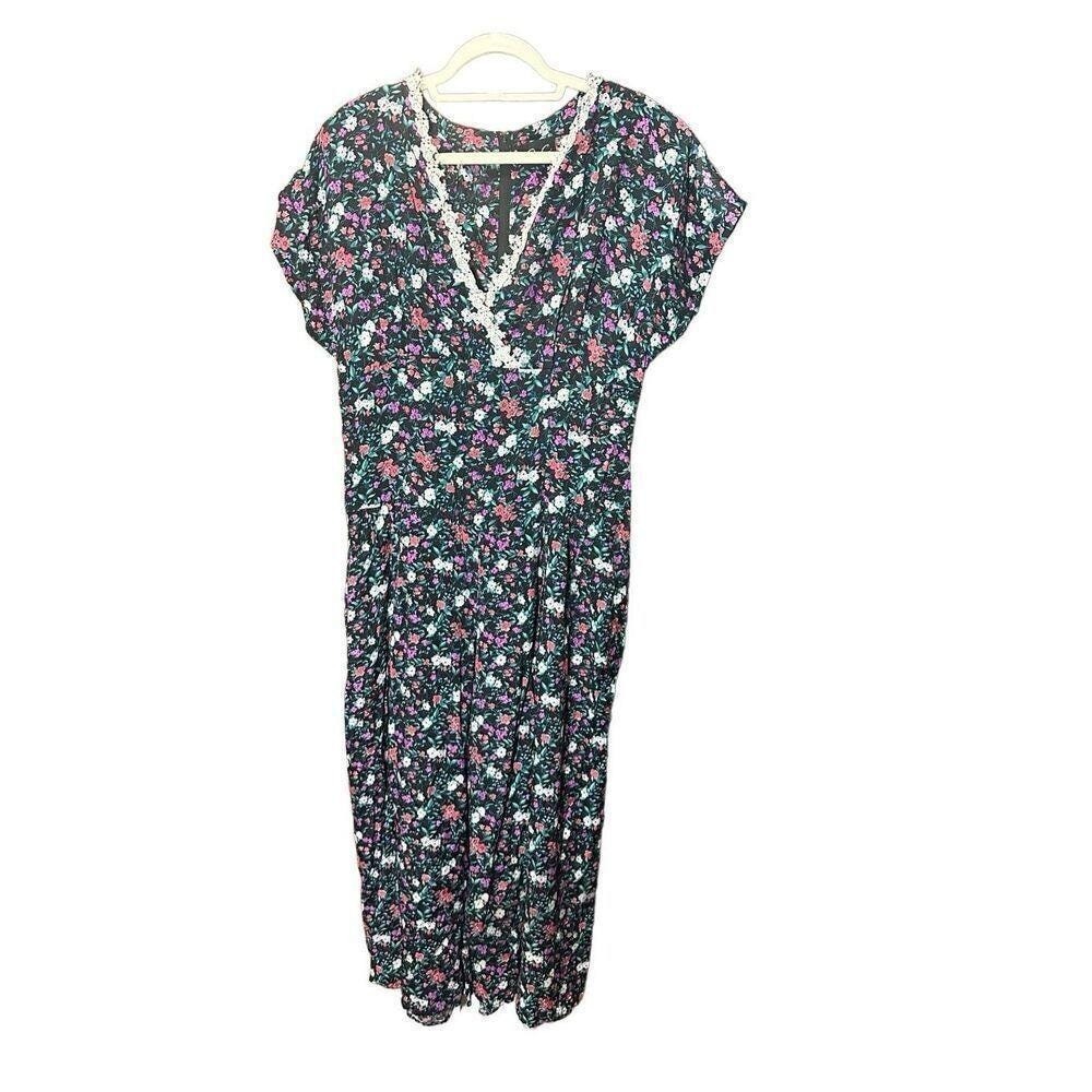 Per Se Navy Floral Lace-Trim Jumpsuit - Picture 2 of 10
